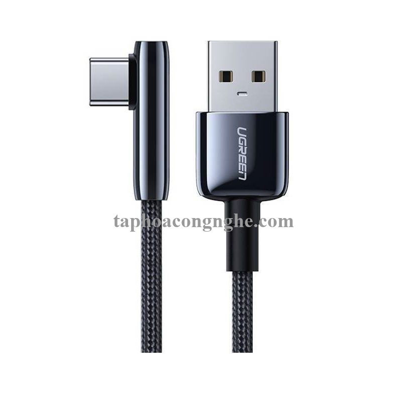 Ugreen 70430 0.25M bẻ góc C 90 độ Cáp USB A sang Type-C 2.0 màu đen truyền dữ liệu từ máy tính ra điện thoại dài 25cm US317 30070430